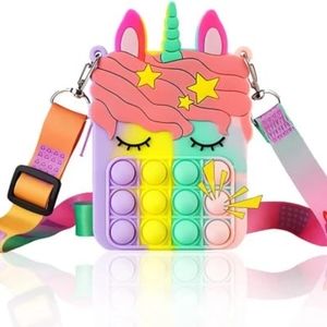 Rainbow Unicorn Purse for Girls Silicone Dimple Wallet Toy Outdoors